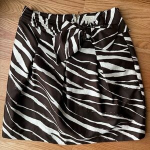 Kate Spade New York Zebra Print Skirt Kolette Bow Tie Waist, Size 8 Silk Cotton